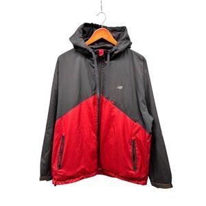 New Balance Hooded Jacket Men's L Red Gray Colorblock Zip Up Athletic Polyester